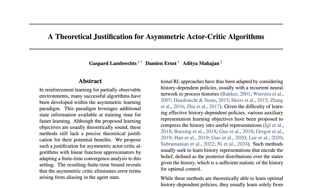 A Theoretical Justification for Asymmetric Actor-Critic Algorithms